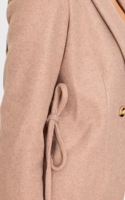 Mushroom Cinched In Wool Look Blazer