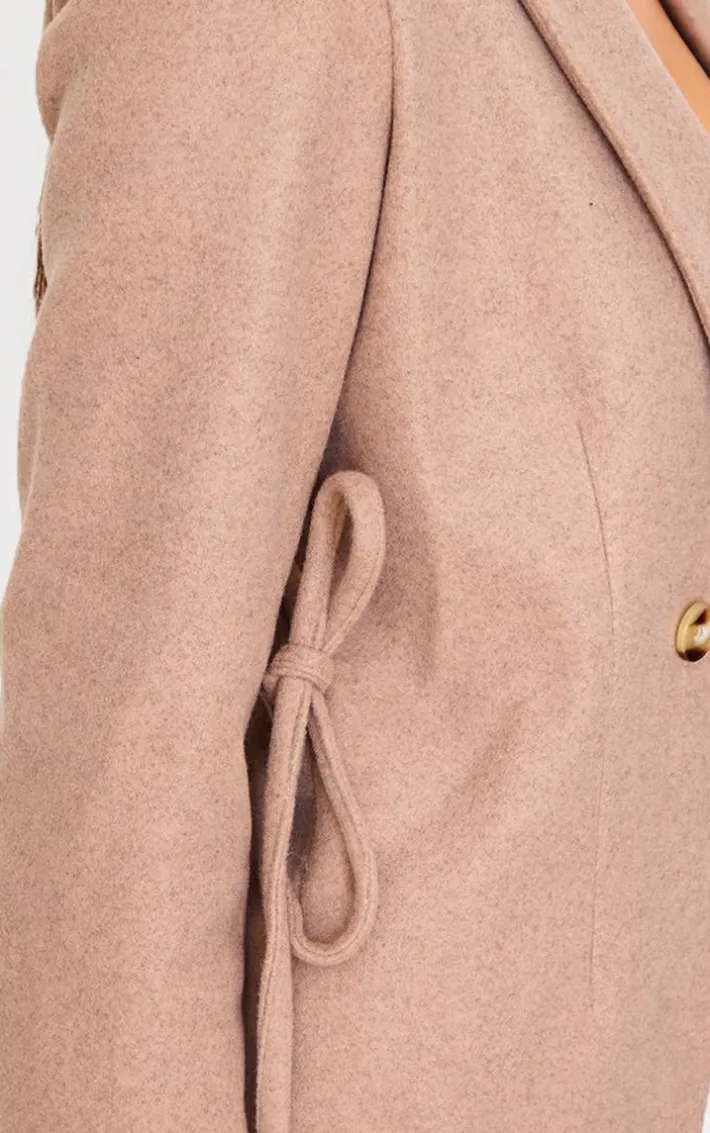 Mushroom Cinched In Wool Look Blazer