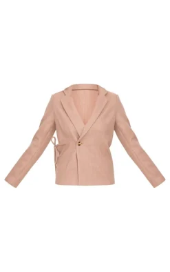 Mushroom Cinched In Wool Look Blazer