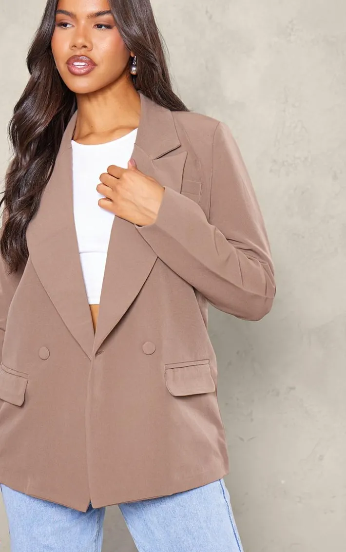 Mushroom Double Breasted Oversized Boxy Fit Blazer
