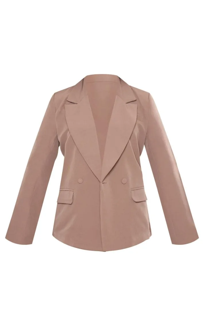 Mushroom Double Breasted Oversized Boxy Fit Blazer