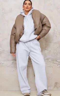 PrettyLittleThing Puffer Jackets*Exaggerated Collar PU Cropped Puffer Coat