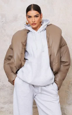 PrettyLittleThing Puffer Jackets*Exaggerated Collar PU Cropped Puffer Coat