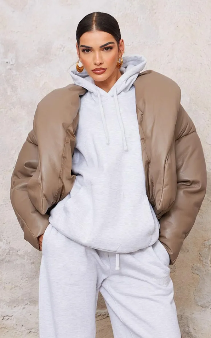 PrettyLittleThing Puffer Jackets*Exaggerated Collar PU Cropped Puffer Coat
