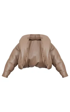 PrettyLittleThing Puffer Jackets*Exaggerated Collar PU Cropped Puffer Coat