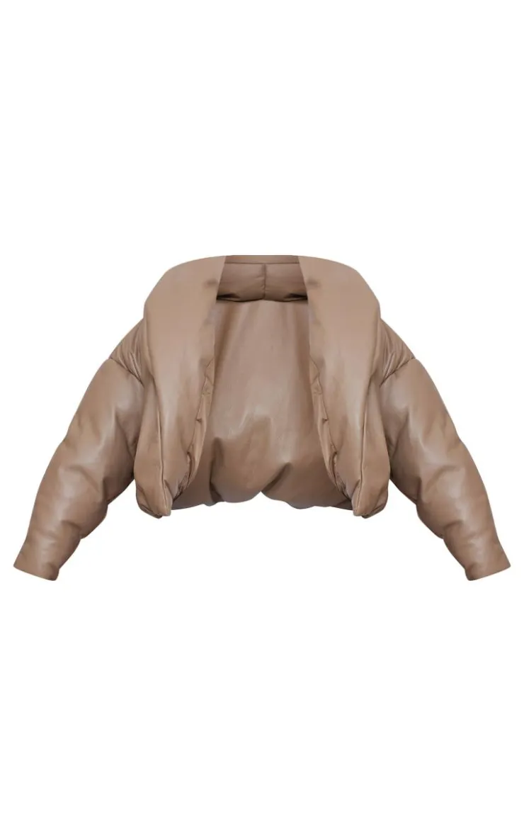 PrettyLittleThing Puffer Jackets*Exaggerated Collar PU Cropped Puffer Coat