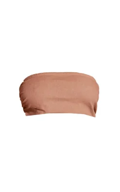 PrettyLittleThing Linen Look Bandeau Crop Top Mushroom