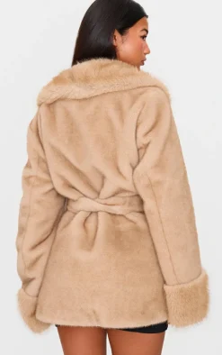 PrettyLittleThing Faux Fur Coats*Plush Faux Fur Self Tie Coat