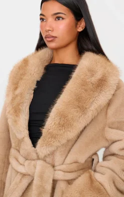 PrettyLittleThing Faux Fur Coats*Plush Faux Fur Self Tie Coat