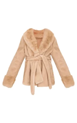 PrettyLittleThing Faux Fur Coats*Plush Faux Fur Self Tie Coat