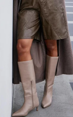 PrettyLittleThing Knee High Boots*PU Point Toe Low Stiletto Knee High Heeled Boots