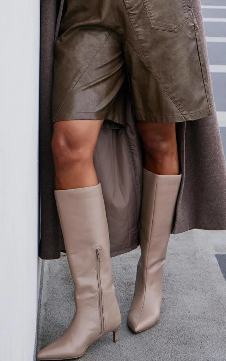 PrettyLittleThing Knee High Boots*PU Point Toe Low Stiletto Knee High Heeled Boots