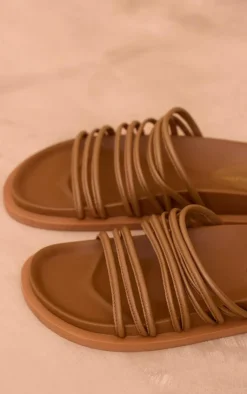 PrettyLittleThing Flat Sandals*Real Leather Round Toe Strap Detail Footbed Sandals
