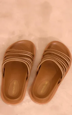 PrettyLittleThing Flat Sandals*Real Leather Round Toe Strap Detail Footbed Sandals