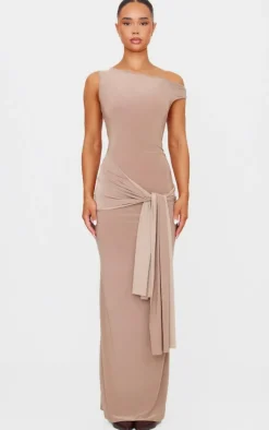 Slinky Off Shoulder Wrap Detail Maxi Dress-PrettyLittleThing Online