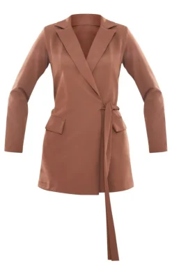 Woven Wrap Tie Blazer Dress-PrettyLittleThing Sale