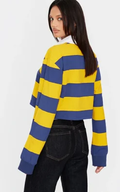 PrettyLittleThing T-Shirts*Chunky Striped Collared Cropped Long Sleeve Top