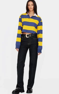 PrettyLittleThing T-Shirts*Chunky Striped Collared Cropped Long Sleeve Top