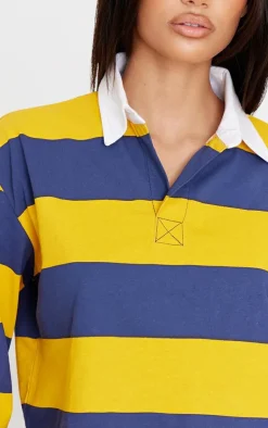 PrettyLittleThing T-Shirts*Chunky Striped Collared Cropped Long Sleeve Top