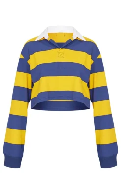 PrettyLittleThing T-Shirts*Chunky Striped Collared Cropped Long Sleeve Top