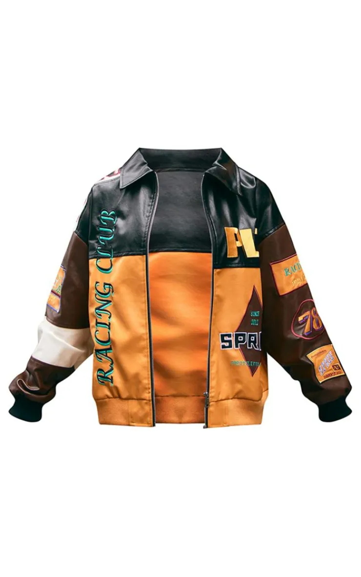 PrettyLittleThing Faux Leather Jackets*Faux Leather Graphics Oversized Racer Jacket