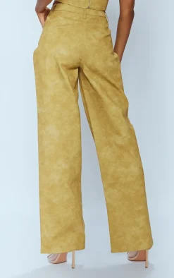 Mustard Washed Faux Leather Dart Pocket Straight Leg Pants