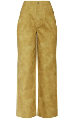 Mustard Washed Faux Leather Dart Pocket Straight Leg Pants