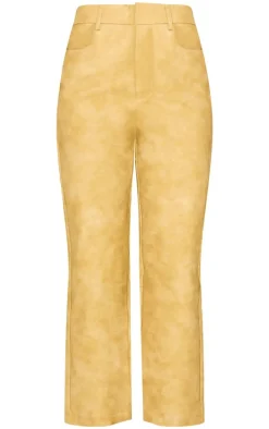 Mustard Washed Faux Leather Cropped Straight Leg Pants
