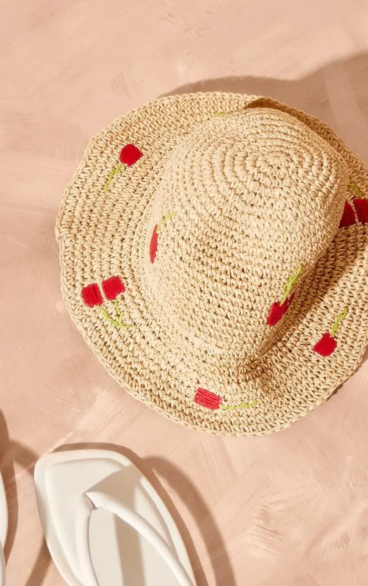 PrettyLittleThing Hats*Cherry Raffia Bucket Hat