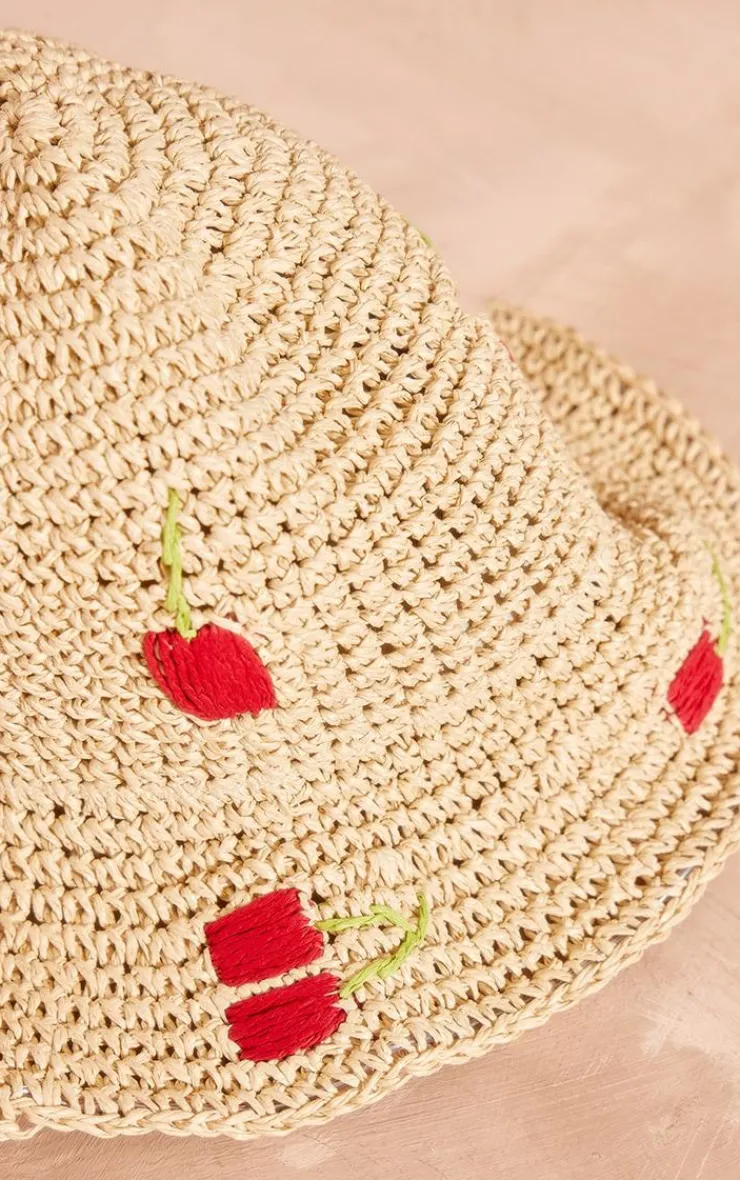 PrettyLittleThing Hats*Cherry Raffia Bucket Hat
