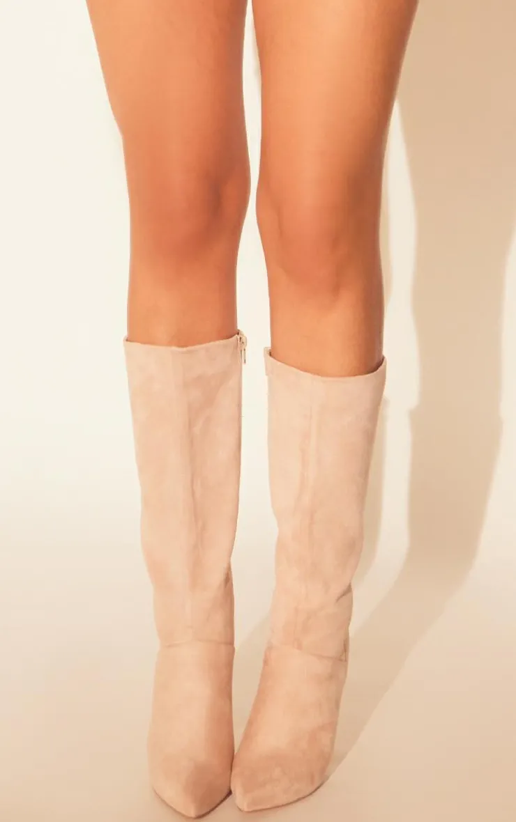 PrettyLittleThing High Heels*Faux Suede Point Toe Stiletto Heeled Calf High Boots