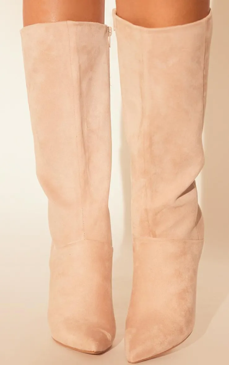 PrettyLittleThing High Heels*Faux Suede Point Toe Stiletto Heeled Calf High Boots
