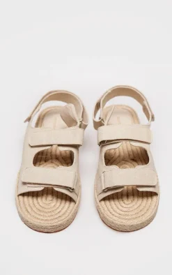 PrettyLittleThing Flat Sandals*Linen Look Espadrille Sole Velcro Sandals