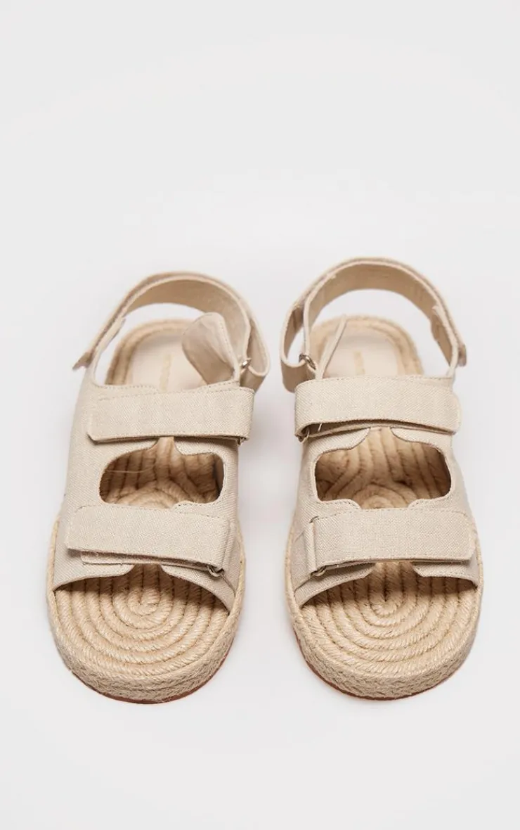 PrettyLittleThing Flat Sandals*Linen Look Espadrille Sole Velcro Sandals