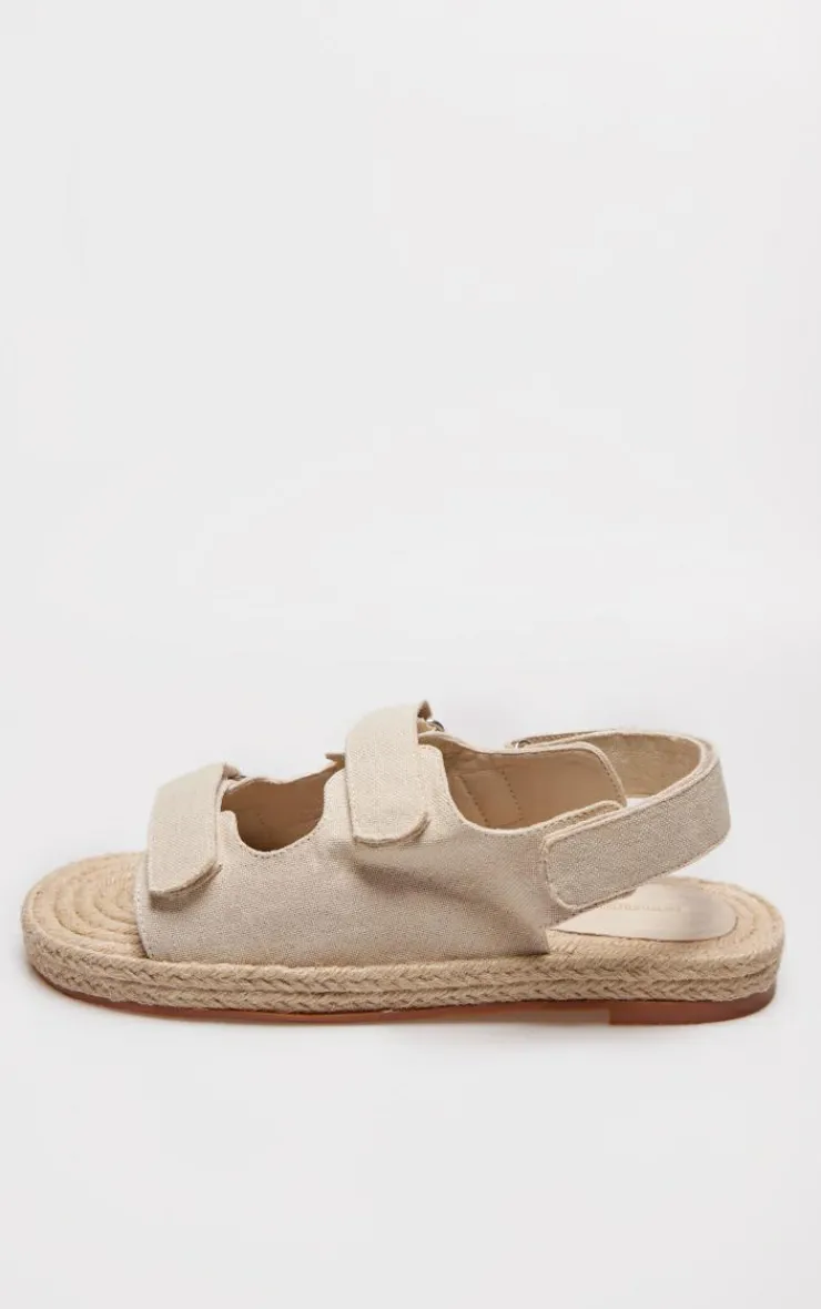 PrettyLittleThing Flat Sandals*Linen Look Espadrille Sole Velcro Sandals