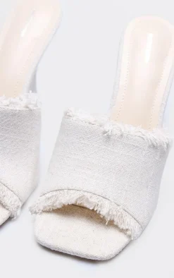 PrettyLittleThing Heeled Sandals*Linen Look Square Toe Wedge Heeled Sandals