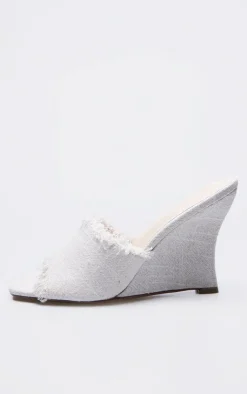 PrettyLittleThing Heeled Sandals*Linen Look Square Toe Wedge Heeled Sandals