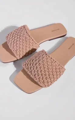 PrettyLittleThing Flat Sandals*PU Square Toe Slip On Crochet Flat Sandals
