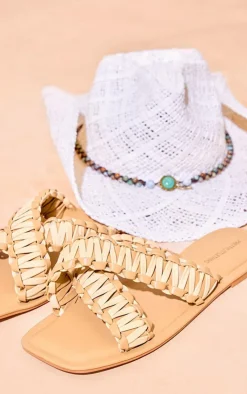 PrettyLittleThing Flat Sandals*Real Leather Woven Strap Detail Flat Sandals