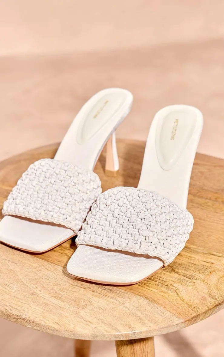PrettyLittleThing Mules*Square Toe Crochet Strap Mid Heeled Mules