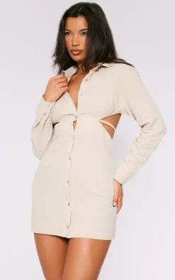 Textured Open Back Detail Shirt Dress-PrettyLittleThing Sale