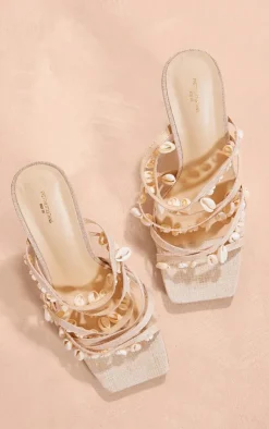 PrettyLittleThing Wide Fit Sandals*Wide Fit Linen Square Toe Shell Strap High Heeled Sandals