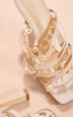 PrettyLittleThing Wide Fit Sandals*Wide Fit Linen Square Toe Shell Strap High Heeled Sandals