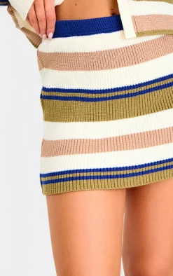 New PrettyLittleThing Stripe Thick Rib Knit Rugby Mini Skirt Navy and Green