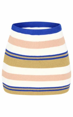New PrettyLittleThing Stripe Thick Rib Knit Rugby Mini Skirt Navy and Green