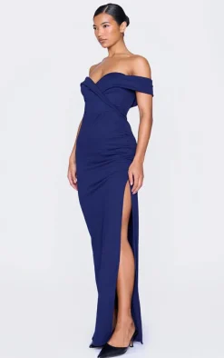 Bardot Fold Detail Extreme Split Maxi Dress-PrettyLittleThing Sale