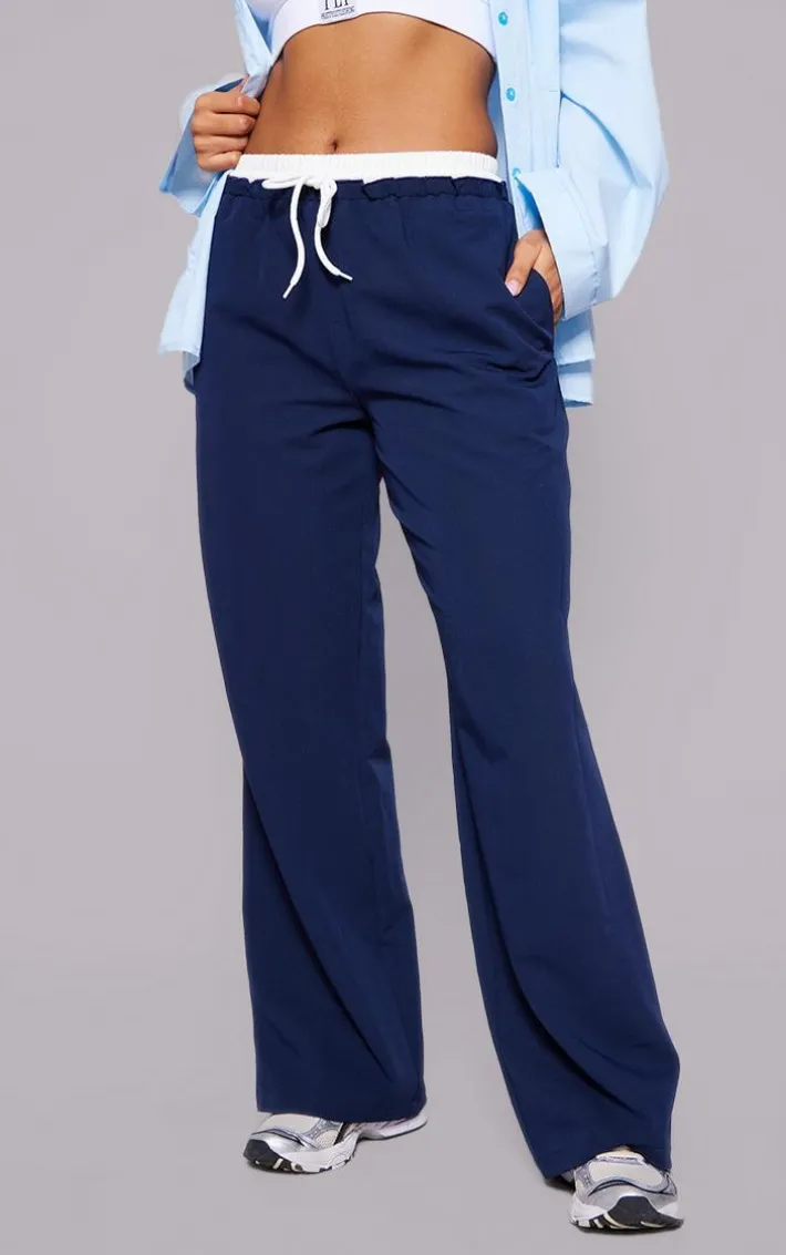 Navy Boxer Detail Drawstring Waist Pants