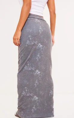 Navy Brushed Soft Rib Fold Over Waist Maxi Skirt