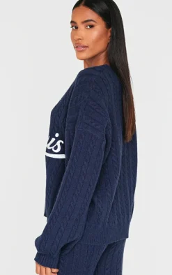 PrettyLittleThing Sweaters*Cable Knit Embroidered V Neck Sweater