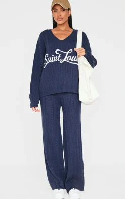 PrettyLittleThing Sweaters*Cable Knit Embroidered V Neck Sweater